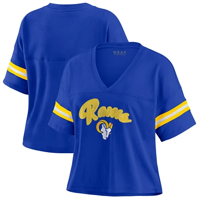 Women's WEAR by Erin Andrews Royal/White Los Angeles Rams Plus Color Block Boxy T-Shirt