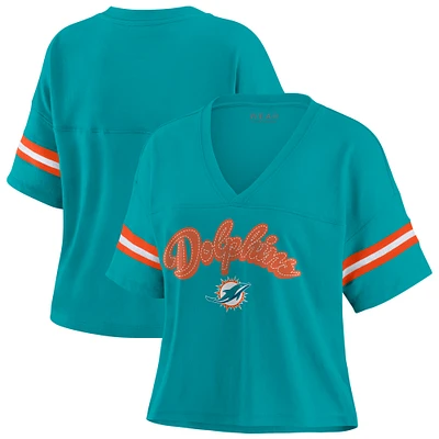 Women's WEAR by Erin Andrews Aqua/White Miami Dolphins Plus Size Color Block Boxy T-Shirt