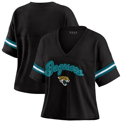 Women's WEAR by Erin Andrews Black/White Jacksonville Jaguars Plus Color Block Boxy T-Shirt