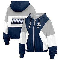 Women's WEAR by Erin Andrews Navy Dallas Cowboys Plus Color Block Full-Zip Windbreaker Jacket