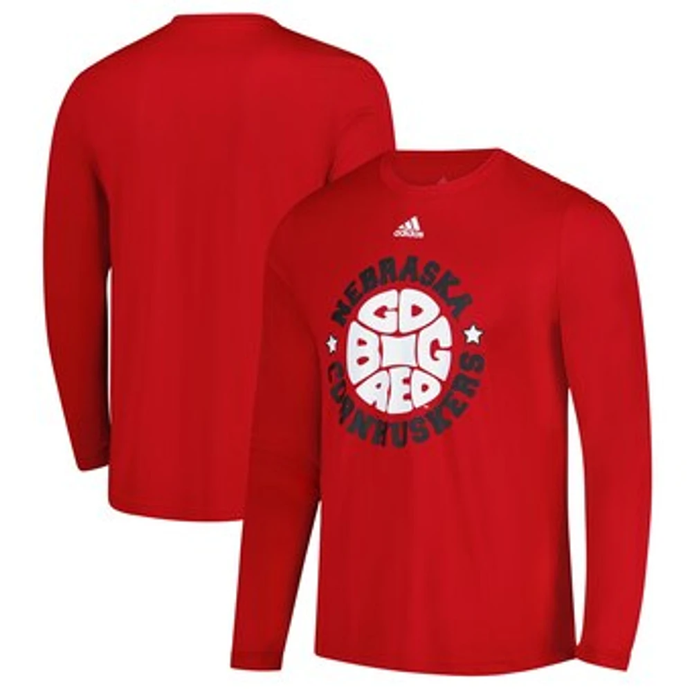 Men's adidas Scarlet Nebraska Huskers  Shooter Long Sleeve T-Shirt