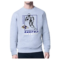 Men's Starter Heather Gray Baltimore Ravens Player Grid Pullover Sweatshirt