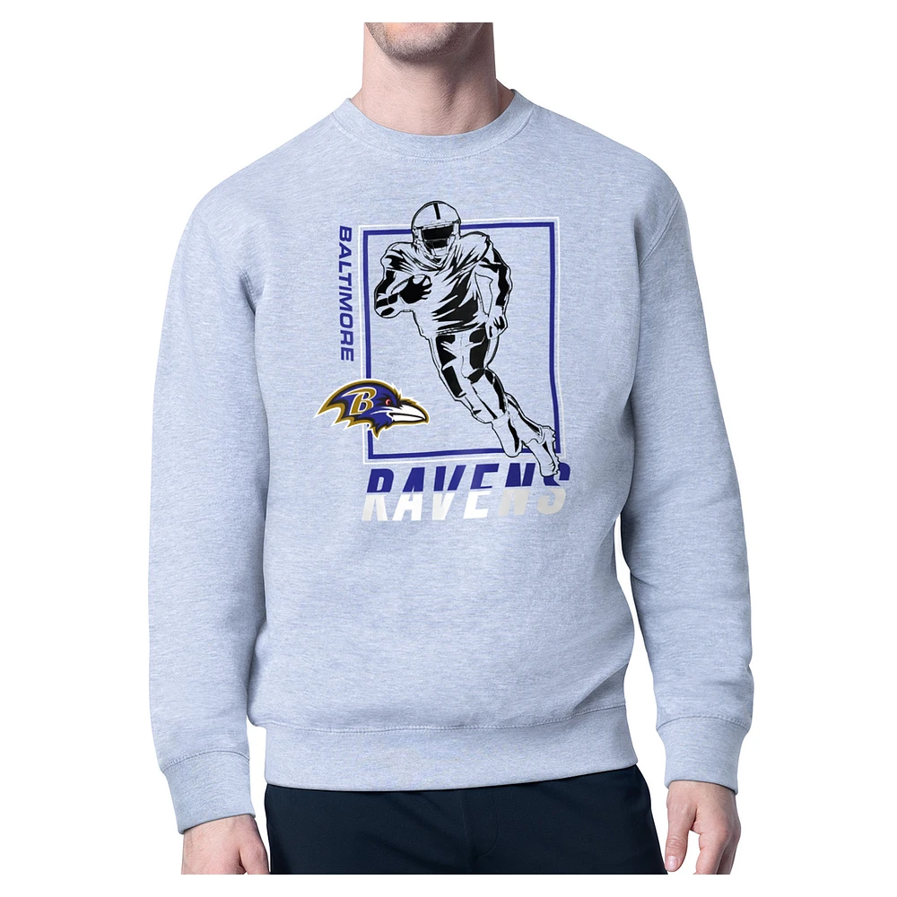 Men's Starter Heather Gray Baltimore Ravens Player Grid Pullover Sweatshirt