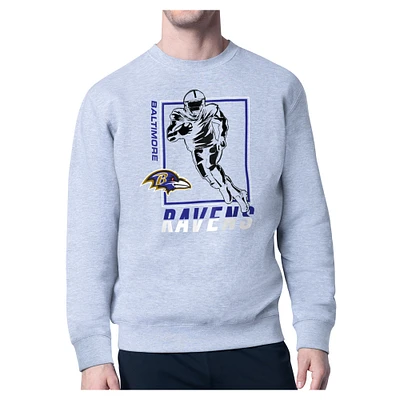 Men's Starter Heather Gray Baltimore Ravens Player Grid Pullover Sweatshirt