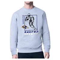 Men's Starter Heather Gray Baltimore Ravens Player Grid Pullover Sweatshirt