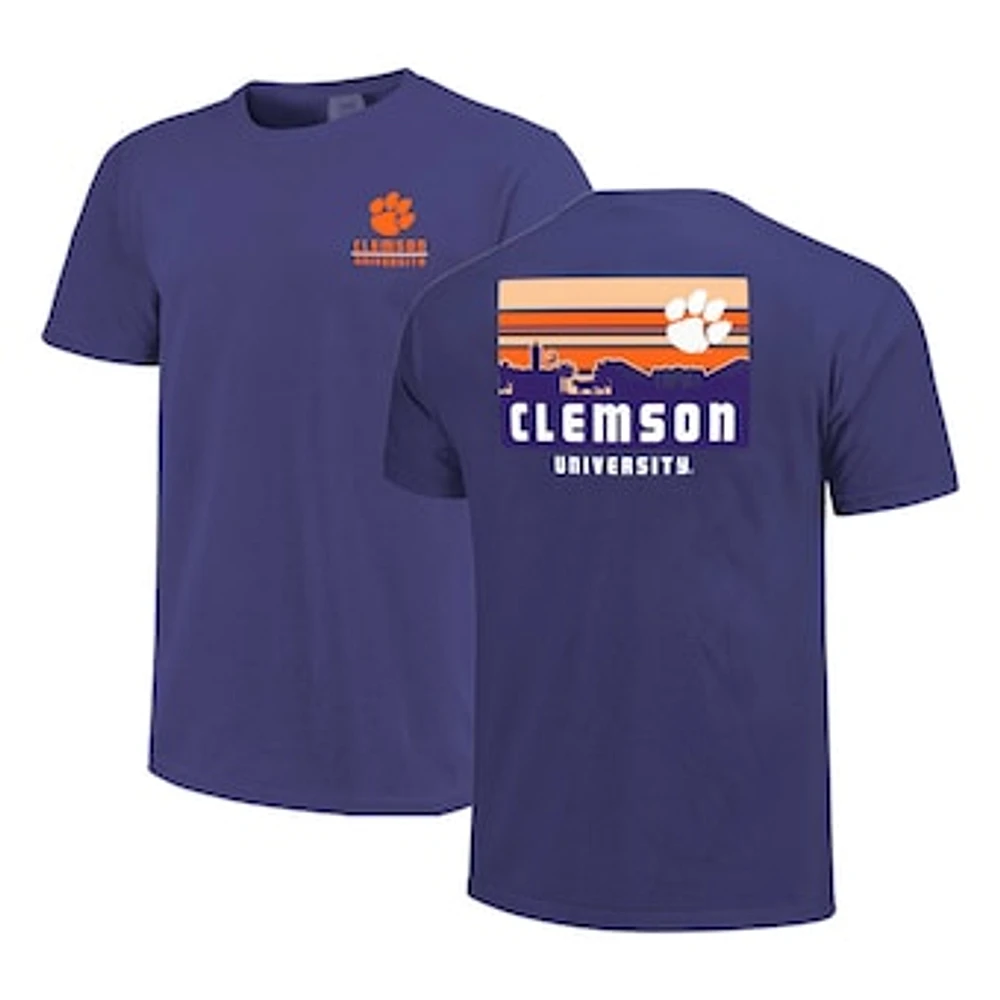 Men's Purple Clemson Tigers Striped Campus Skyline T-Shirt