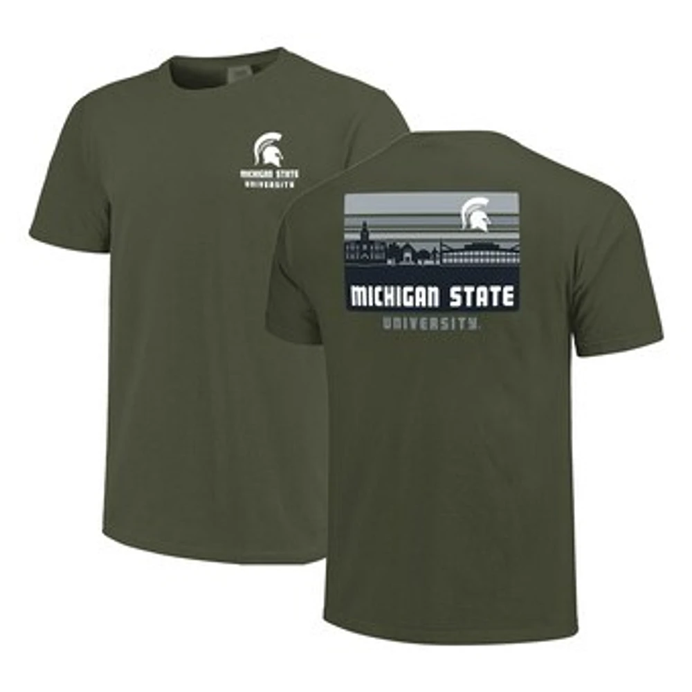 Men's Green Michigan State Spartans Striped Campus Skyline T-Shirt