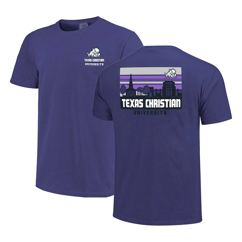 Men's Purple TCU Horned Frogs Striped Campus Skyline T-Shirt