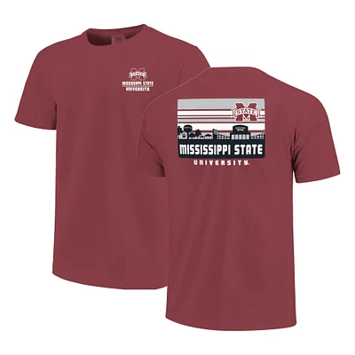 Men's Maroon Mississippi State Bulldogs Striped Campus Skyline T-Shirt