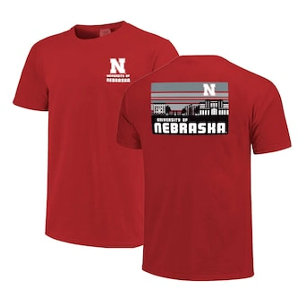 Men's Scarlet Nebraska Huskers Striped Campus Skyline T-Shirt