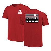 Men's Scarlet Nebraska Huskers Striped Campus Skyline T-Shirt