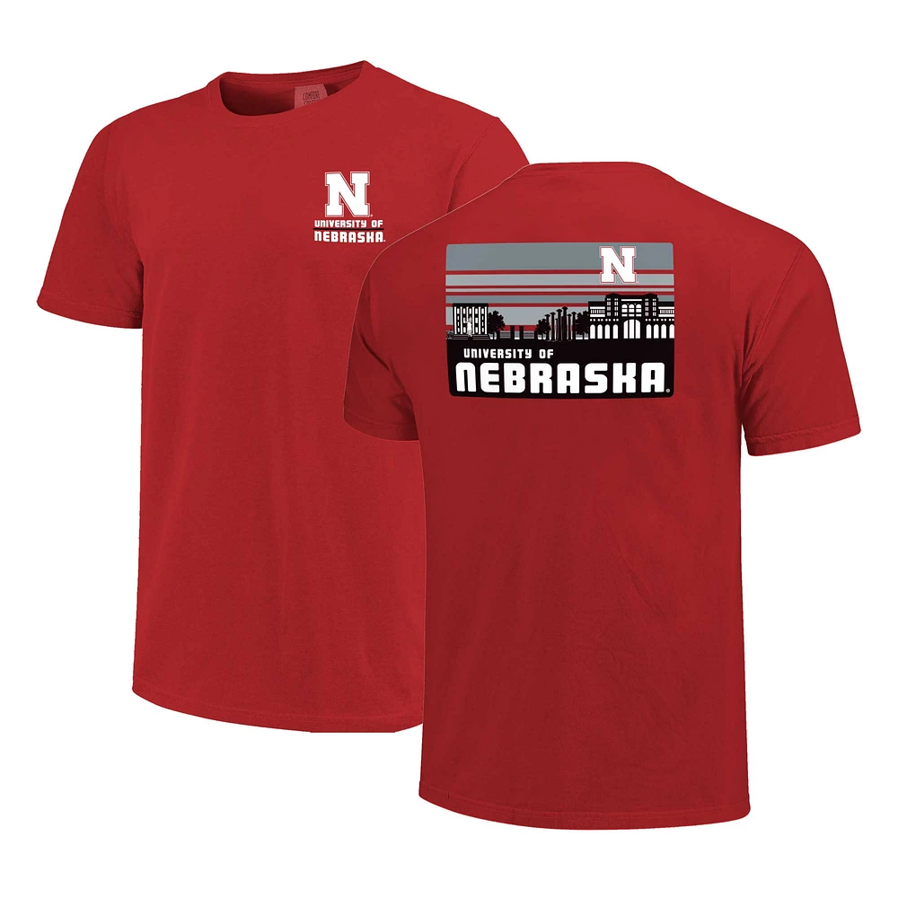 Men's Scarlet Nebraska Huskers Striped Campus Skyline T-Shirt