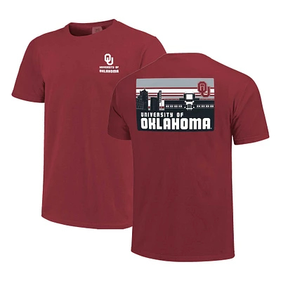 Men's Crimson Oklahoma Sooners Striped Campus Skyline T-Shirt