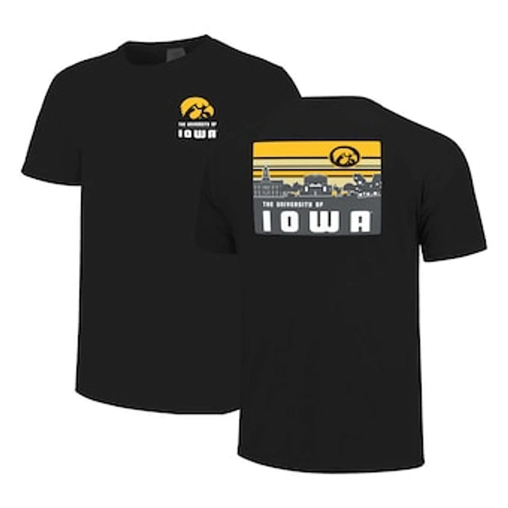 Men's Black Iowa Hawkeyes Striped Campus Skyline T-Shirt