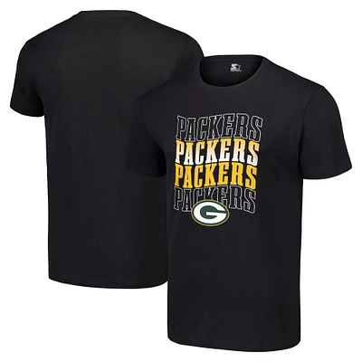 Men's Starter Black Green Bay Packers Four Team Name Logo T-Shirt
