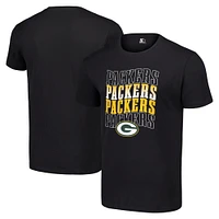 Men's Starter Black Green Bay Packers Four Team Name Logo T-Shirt