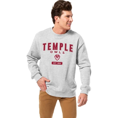 Men's League Collegiate Wear Heather Gray Temple Owls Essentials 2.0 Fleece Pullover Sweatshirt