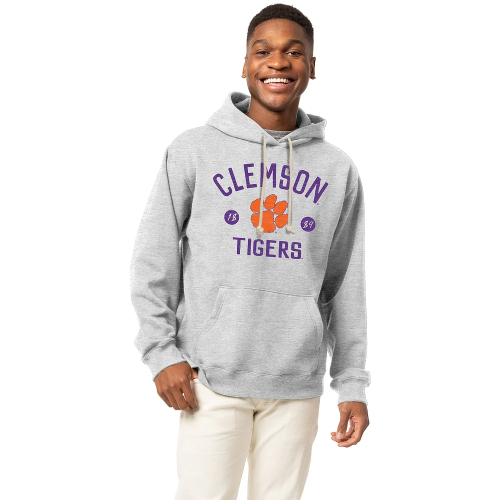 Men's League Collegiate Wear Heather Gray Clemson Tigers Essentials 2.0 Fleece Pullover Hoodie