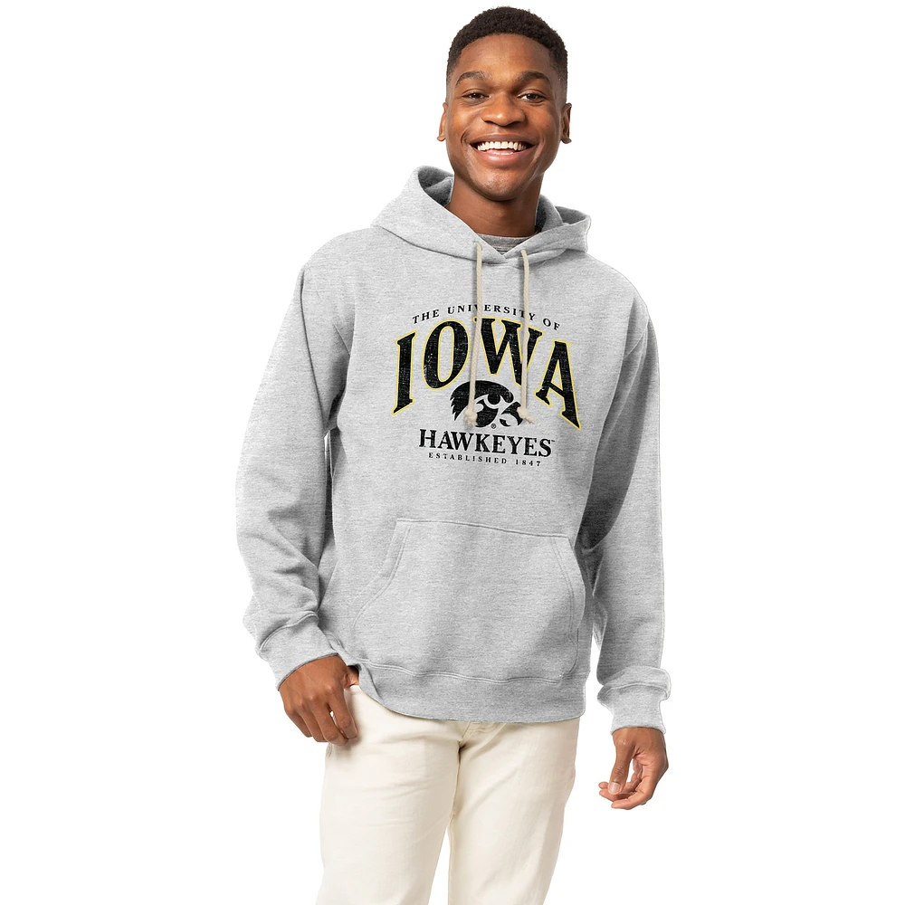 Men's League Collegiate Wear Heather Gray Iowa Hawkeyes Essentials 2.0 Fleece Pullover Hoodie