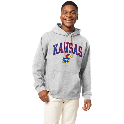 Men's League Collegiate Wear Heather Gray Kansas Jayhawks Essentials 2.0 Fleece Pullover Hoodie