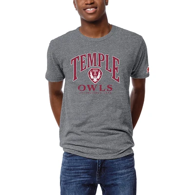 Men's League Collegiate Wear Heather Gray Temple Owls Victory Falls Tri-Blend T-Shirt