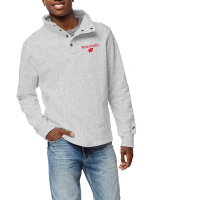 Men's League Collegiate Wear Ash Wisconsin Badgers 1636 Fleece Quarter-Snap Pullover Sweatshirt