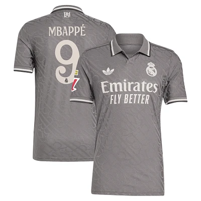 Men's adidas Originals Kylian Mbappé Charcoal Real Madrid 2024/25 Third Authentic Player Jersey