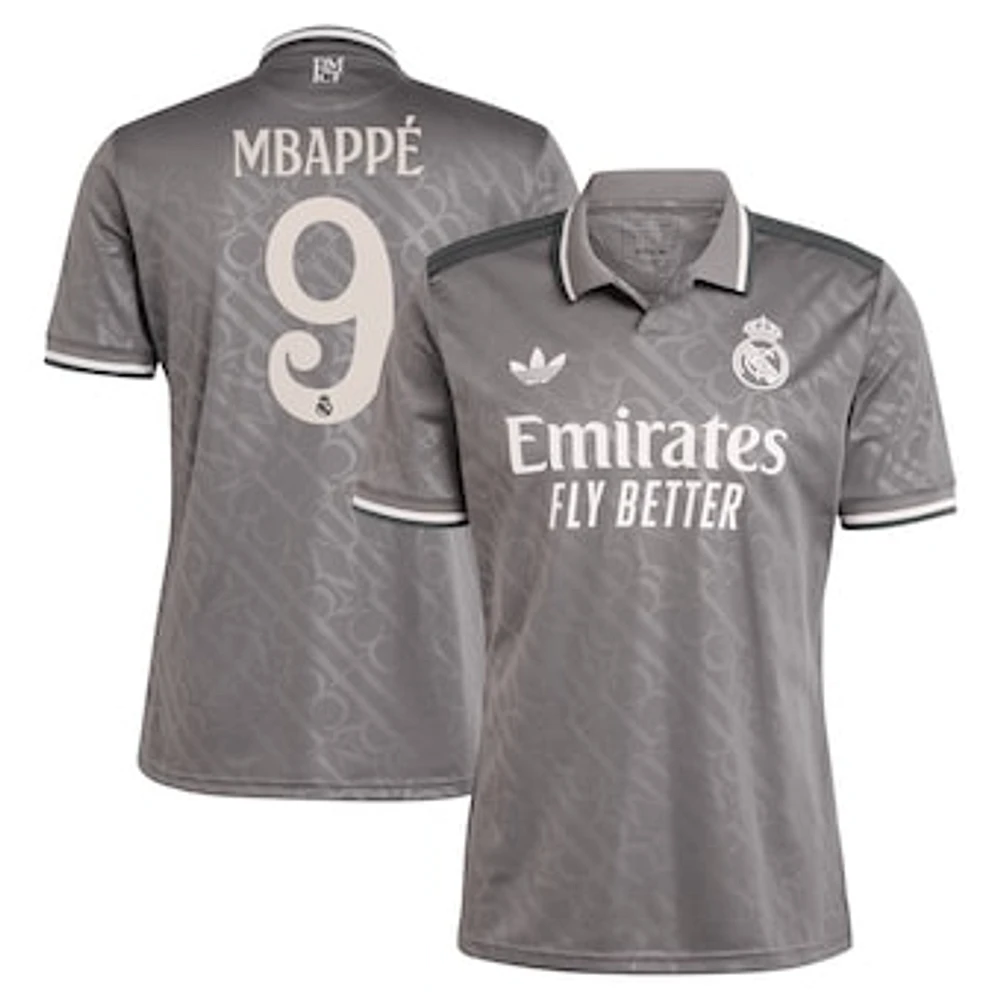 Men's adidas Originals Kylian Mbappé Charcoal Real Madrid 2024/25 Third Replica Player Jersey