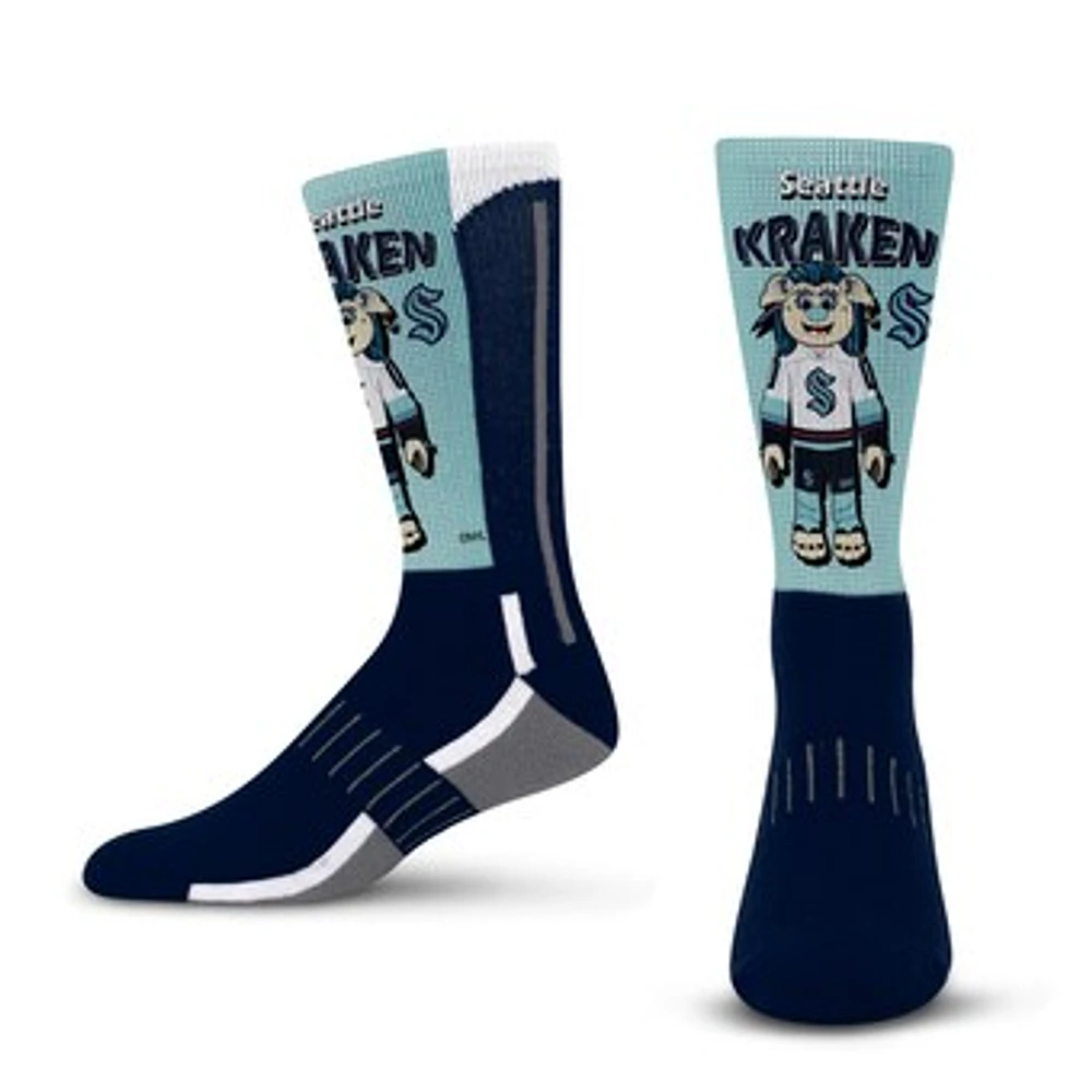 Youth For Bare Feet Deep Sea Blue Seattle Kraken Mascot Fever Crew Socks