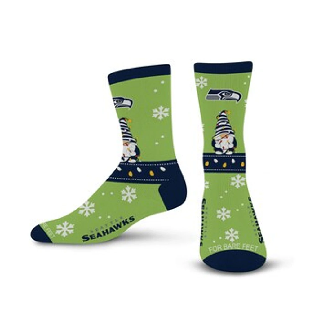 Unisex For Bare Feet Neon Green Seattle Seahawks Sweater Gnome Holiday Crew Socks