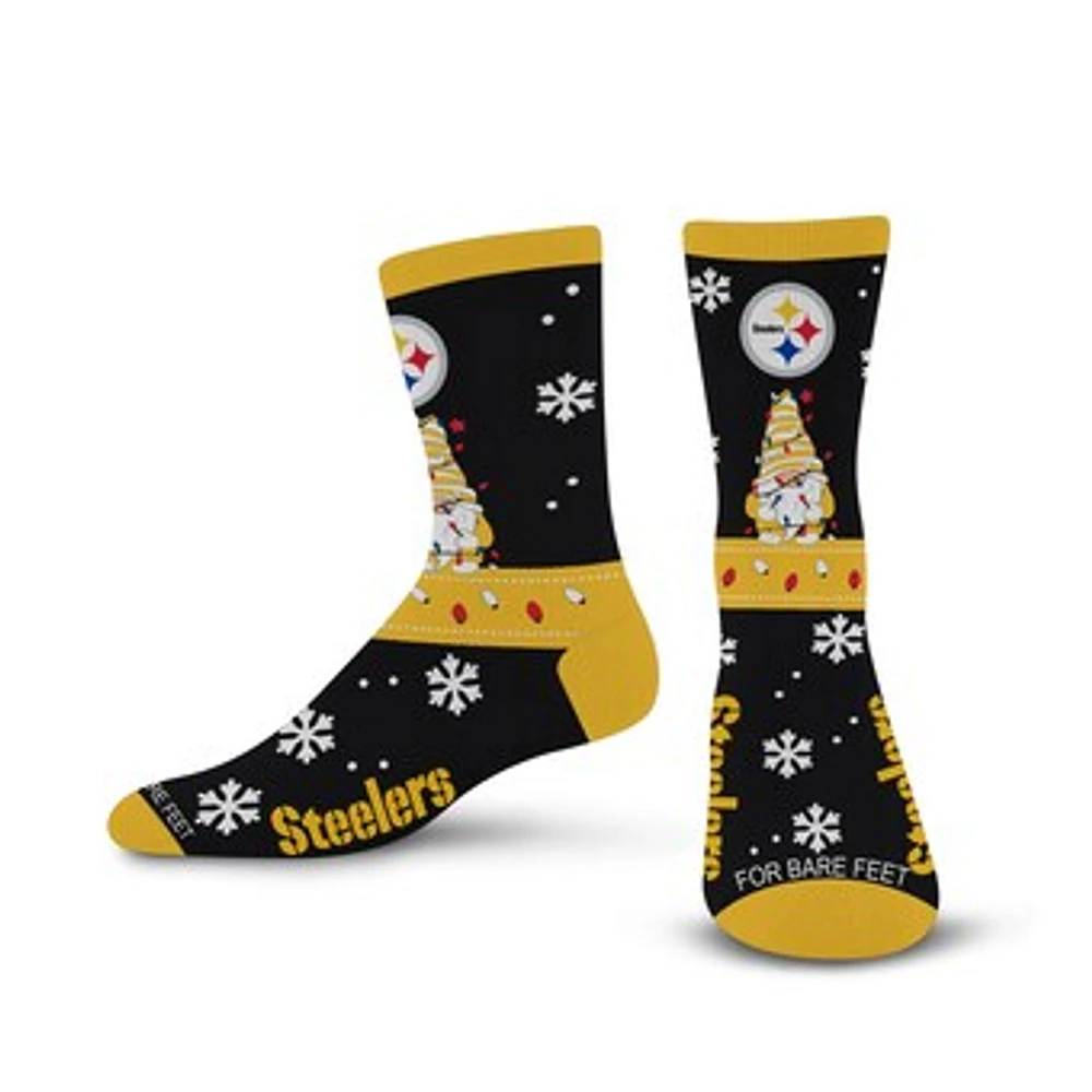 Unisex For Bare Feet Black Pittsburgh Steelers Sweater Gnome Holiday Crew Socks