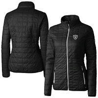 Women's Cutter & Buck Black Las Vegas Raiders Rainier PrimaLoft Eco Insulated Full-Zip Puffer Jacket