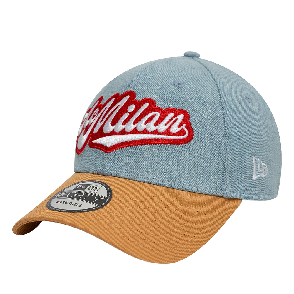 Men's New Era  Tan AC Milan Denim 9FORTY Adjustable Hat