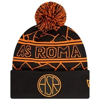 Men's New Era Black AS Roma Sport Cuffed Knit Hat with Pom