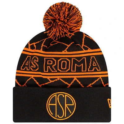 Men's New Era Black AS Roma Sport Cuffed Knit Hat with Pom