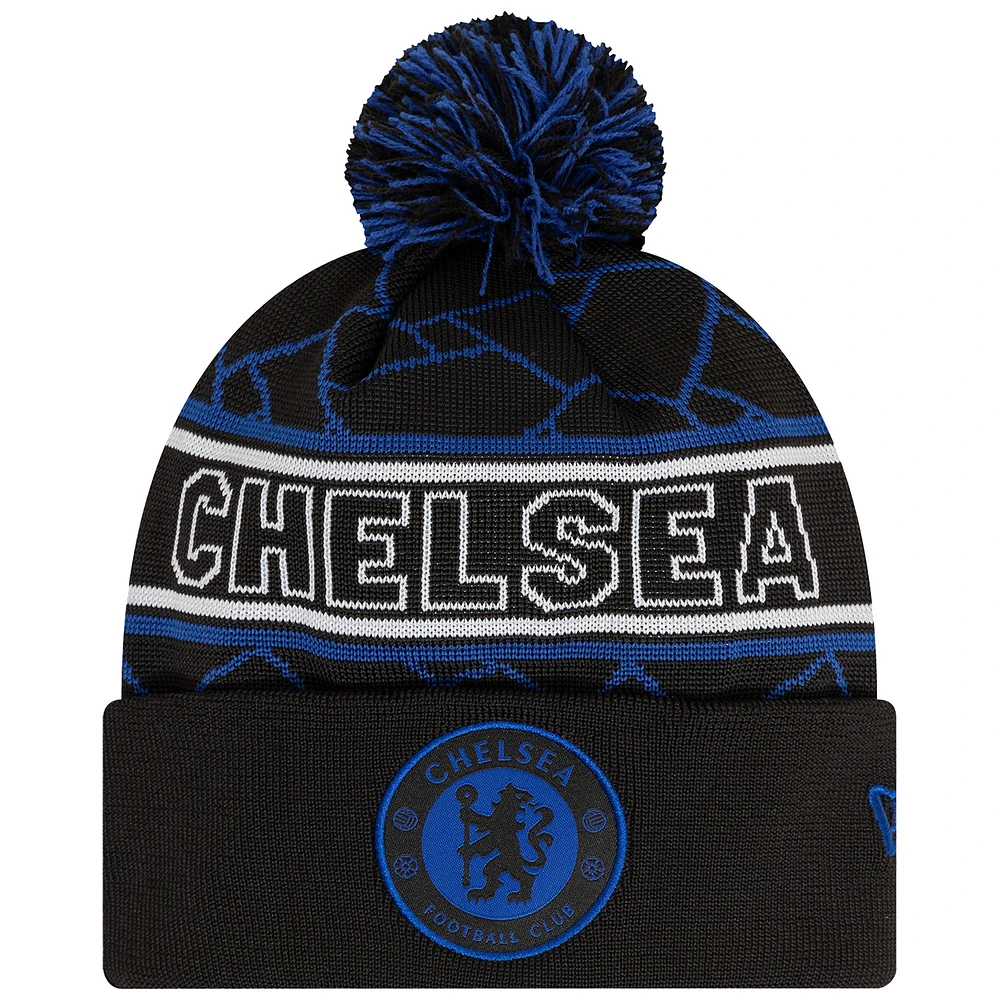 Men's New Era Black Chelsea Sport Cuffed Knit Hat with Pom