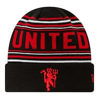 Men's New Era  Black Manchester United Stripe Cuffed Knit Hat