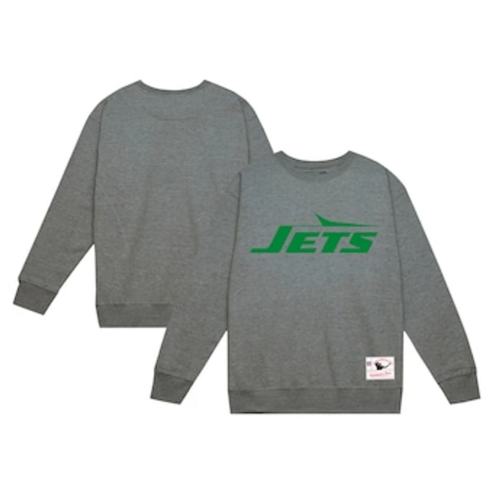 Men's Mitchell & Ness Heather Gray New York Jets Basic Fleece Pullover Sweatshirt