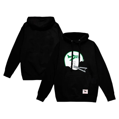 Men's Mitchell & Ness Black New York Jets Helmet Logo Vintage Pullover Hoodie