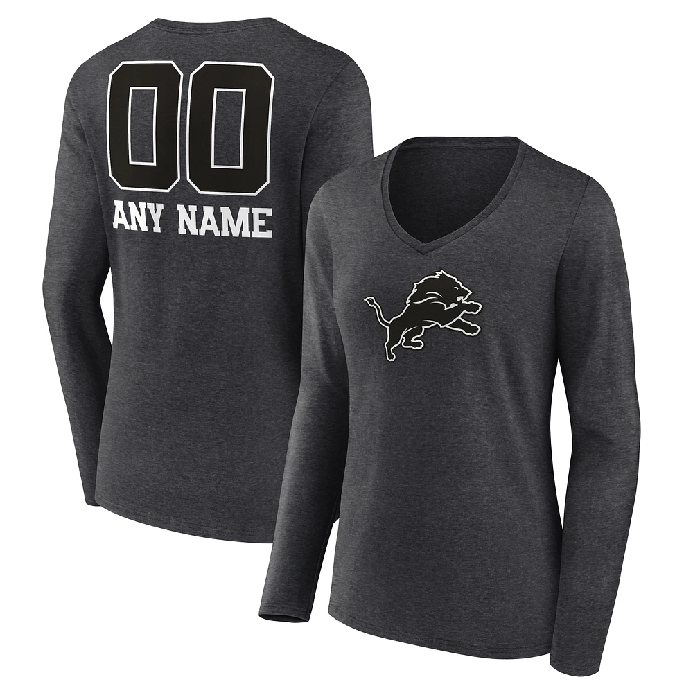 Women's Charcoal Detroit Lions Personalized Name & Number Monochrome V-neck T-Shirt