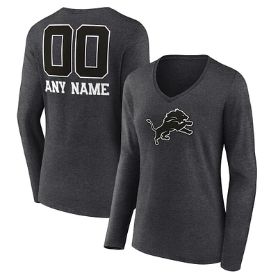 Women's Charcoal Detroit Lions Personalized Name & Number Monochrome V-neck T-Shirt