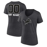 Women's Charcoal Detroit Lions Personalized Name & Number Monochrome V-Neck Long Sleeve T-Shirt
