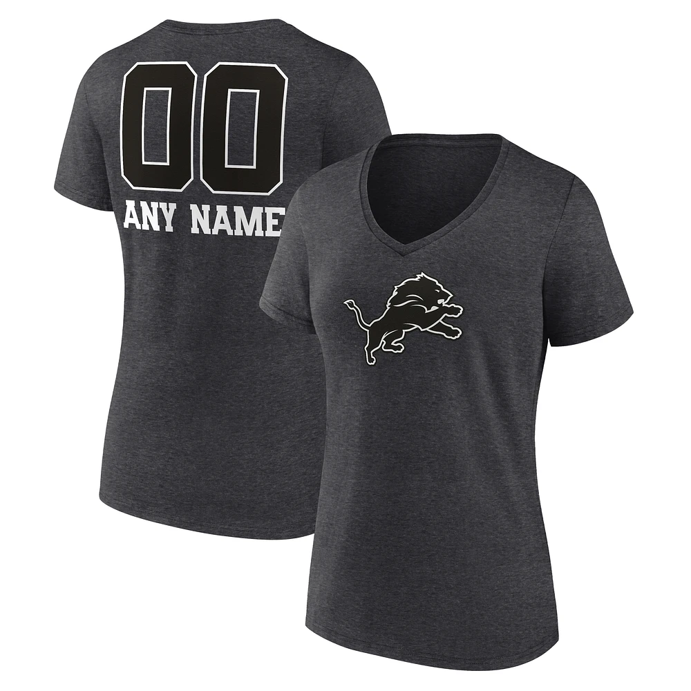 Women's Charcoal Detroit Lions Personalized Name & Number Monochrome V-Neck Long Sleeve T-Shirt