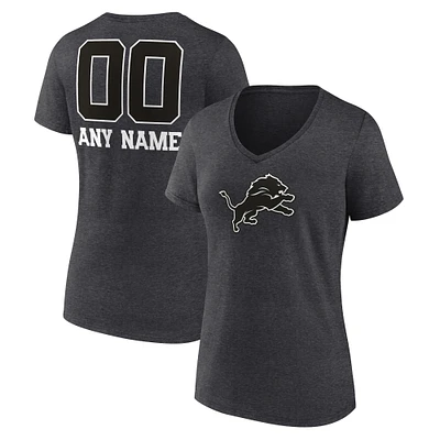 Women's Charcoal Detroit Lions Personalized Name & Number Monochrome V-Neck Long Sleeve T-Shirt