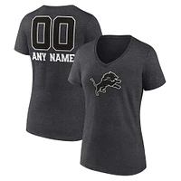 Women's Charcoal Detroit Lions Personalized Name & Number Monochrome V-Neck Long Sleeve T-Shirt