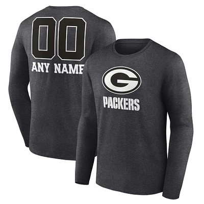 Men's Charcoal Green Bay Packers Personalized Name & Number Monochrome Long Sleeve T-Shirt