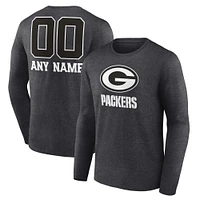 Men's Charcoal Green Bay Packers Personalized Name & Number Monochrome Long Sleeve T-Shirt