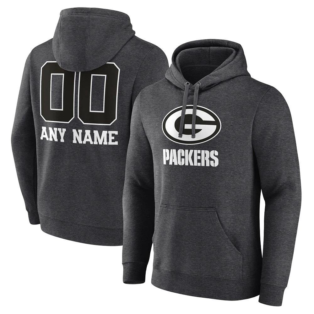 Men's Charcoal Green Bay Packers Personalized Name & Number Monochrome Pullover Hoodie
