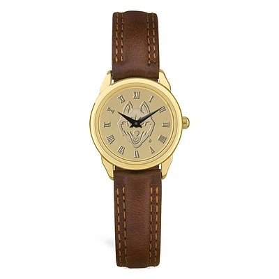 Women's UConn Huskies Gold Medallion Brown Leather Wristwatch
