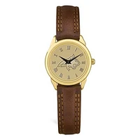 Women's Montana State Bobcats Gold Medallion Brown Leather Wristwatch